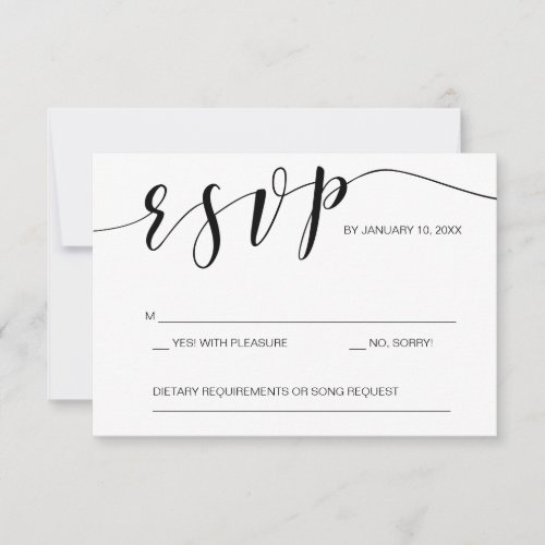 Calligraphy RSVP card template black and white