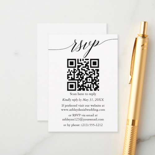 Calligraphy RSVP Wedding Minimalist Simple QR Enclosure Card