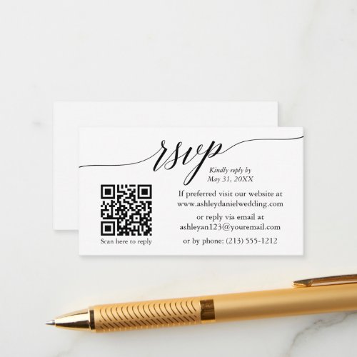 Calligraphy RSVP Wedding Simple Minimalist QR Enclosure Card