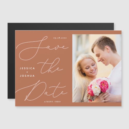 Calligraphy Rust  Blush Pink Save the Date Magnet