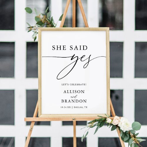 Calligraphy Rustic She Said Yes Engagement Digital Poster