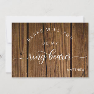 Calligraphy Rustic Wood, Be My Ring Bearer Card