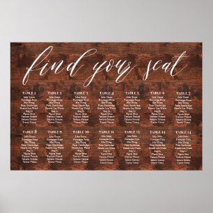 Calligraphy Rustic Wood Find Your Seat Wedding Poster