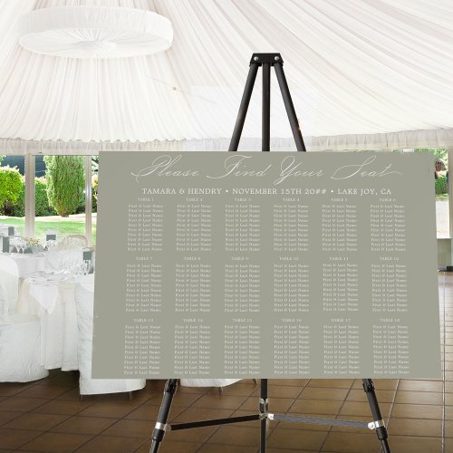 Calligraphy Sage Green 18 Table Seating Chart Foam Board