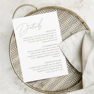 Calligraphy Sage Green Details QR Code Wedding Enclosure Card