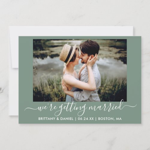 Calligraphy Sage Green Getting Married Save The Date