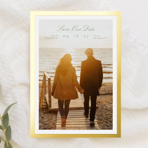 Calligraphy Sage Green Gold Frame Classic photo Foil Invitation
