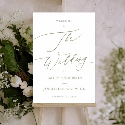 Calligraphy Sage Green Simple Wedding Welcome Poster