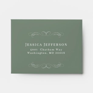 Calligraphy Sage Green Swirl Wedding RSVP Return Envelope