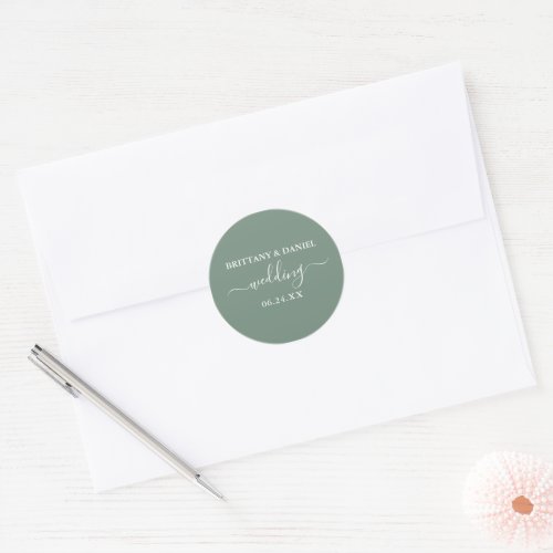 Calligraphy Sage Green Wedding Envelope Seals