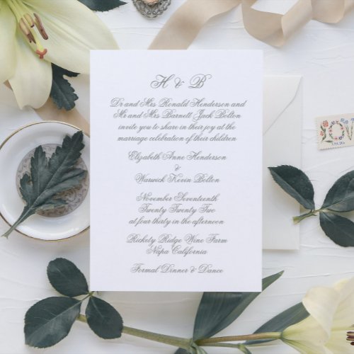 Calligraphy Sage Green  White Formal Wedding Invitation