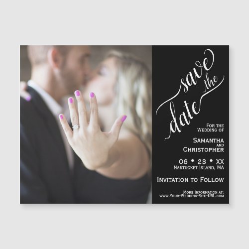 Calligraphy Save the Date Black Magnetic Card