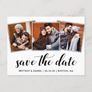 Calligraphy Save The Date Engagement 3 Photo Postcard
