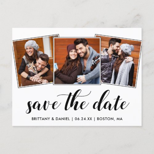 Calligraphy Save The Date Engagement 3 Photo Postcard