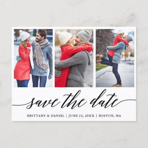 Calligraphy Save The Date Engagement 3 Photo Postcard