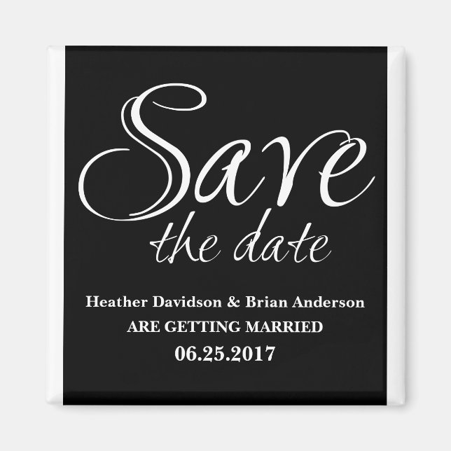 Calligraphy Save the Date Magnet, Black Magnet (Front)