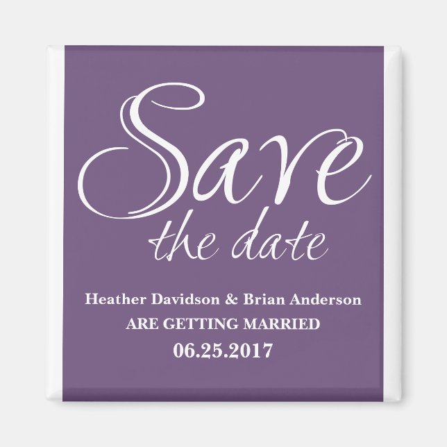Calligraphy Save the Date Magnet, Purple Magnet (Front)