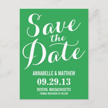 Calligraphy Save The Date Postcard by PeridotPaperie at Zazzle