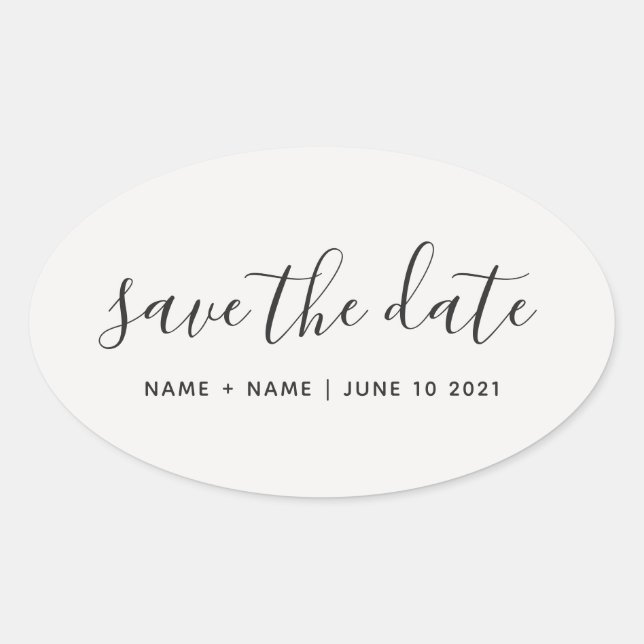 Calligraphy Save the Date Wedding Announcement Oval Sticker (Front)