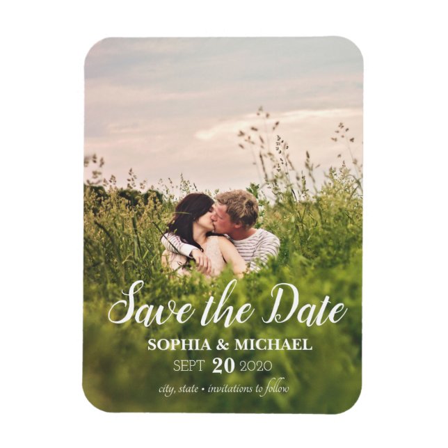 Calligraphy Save the Date Wedding Photo Magnet (Vertical)
