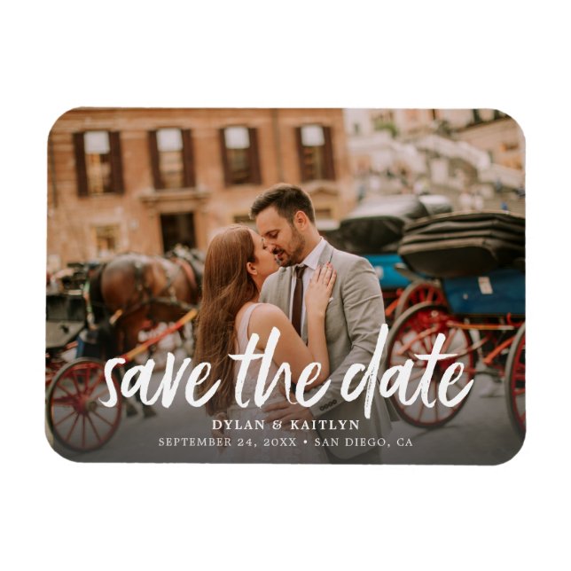 Calligraphy Save the Date Wedding Photo Magnet (Horizontal)