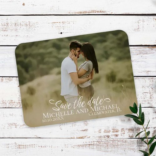 Calligraphy Save the Date Wedding Photo Modern Magnet