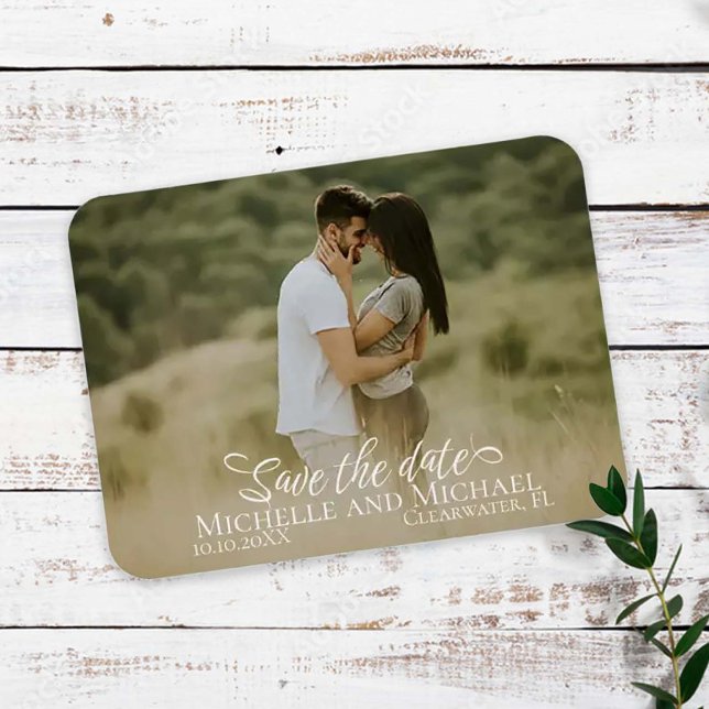 Calligraphy Save the Date Wedding Photo Modern Magnet (Creator Uploaded)