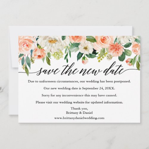 Calligraphy Save The New Date Coral Floral Card