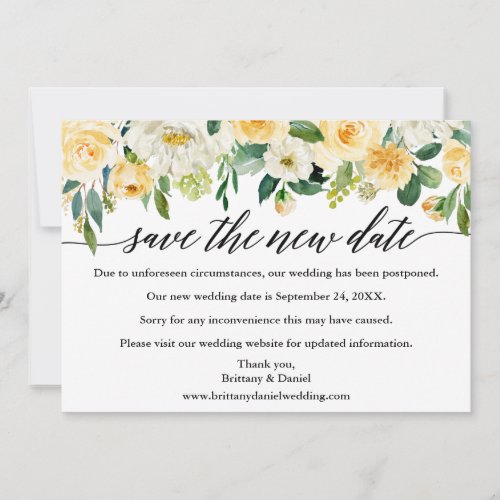 Calligraphy Save The New Date Yellow Floral Card