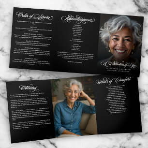 Calligraphy Script 2-Photo Celebration of Life Tri-Fold Program