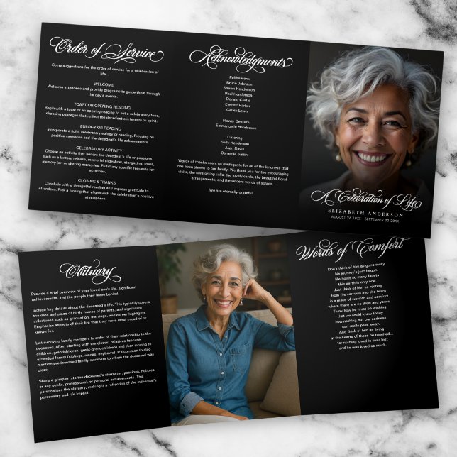 Calligraphy Script 2-Photo Celebration of Life Tri-Fold Program (Creator Uploaded)