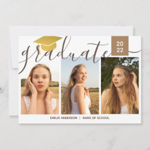 Calligraphy Script 4 Photo Collage Graduation Invitation