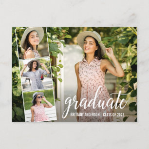 Calligraphy Script 4 Photo Graduation Announcement Postcard