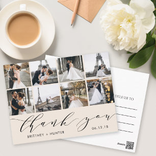 Calligraphy Script 8 Photo Thank You Off White Postcard