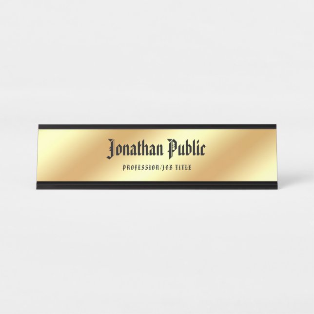 Calligraphy Script American Text Elegant Gold Desk Name Plate (Front)
