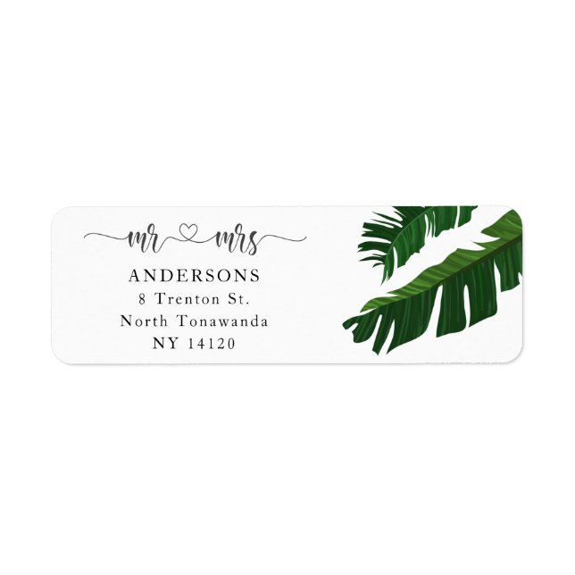Calligraphy Script Banana Leaves Return Address Label (Front)