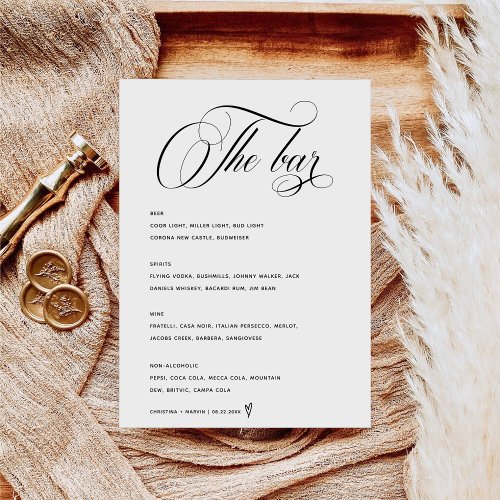 Calligraphy Script Bar Menu Cheers Wedding Sign