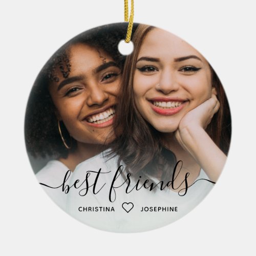 Calligraphy Script Best Friends Custom Photo Ceramic Ornament