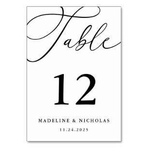 Calligraphy Script Black And White Modern Wedding Table Number
