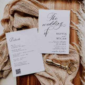 calligraphy script black and white wedding invitation