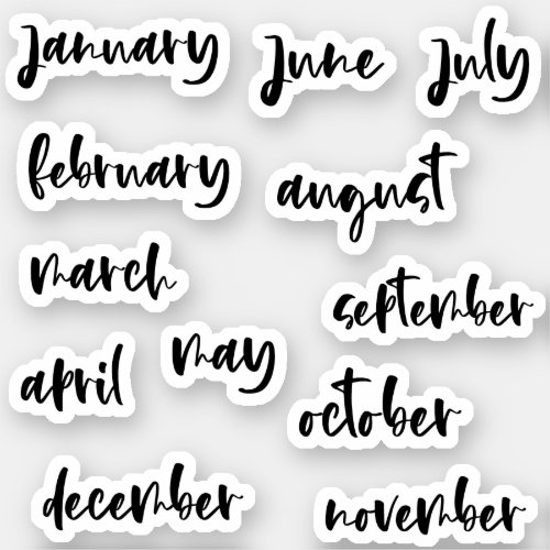 Calligraphy Script Black Months of the Year Sticker