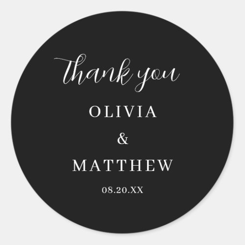 Calligraphy Script Black Thank You Wedding Classic Round Sticker