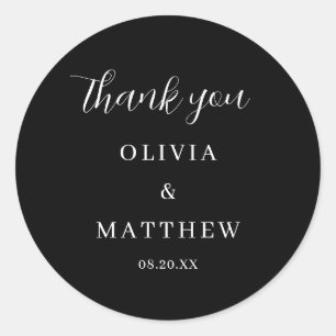 Calligraphy Script Black Thank You Wedding Classic Round Sticker