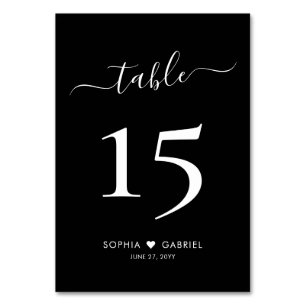 Calligraphy Script Black Wedding Double Sided Table Number
