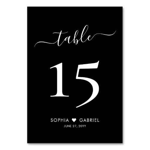 Calligraphy Script Black Wedding Double Sided Table Number
