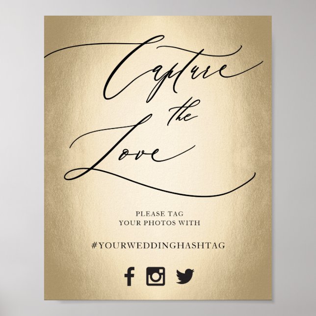 Calligraphy Script Capture The Love Wedding Sign (Front)