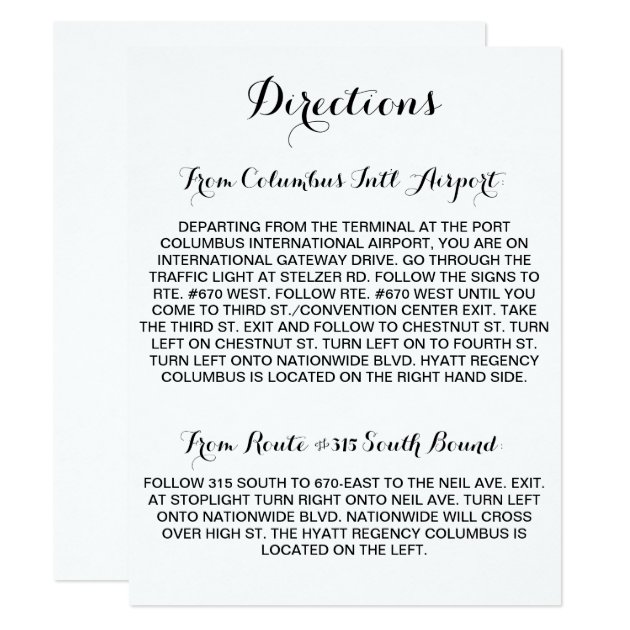 Calligraphy Script Directions Card