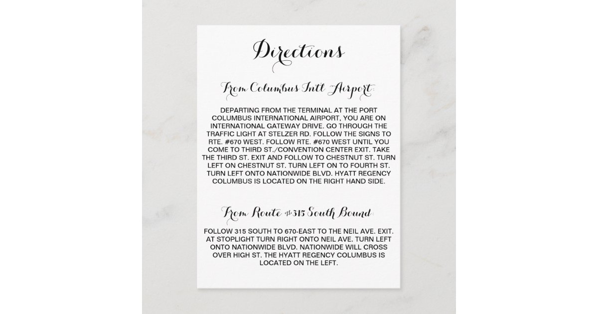 Calligraphy Script Directions Card | Zazzle
