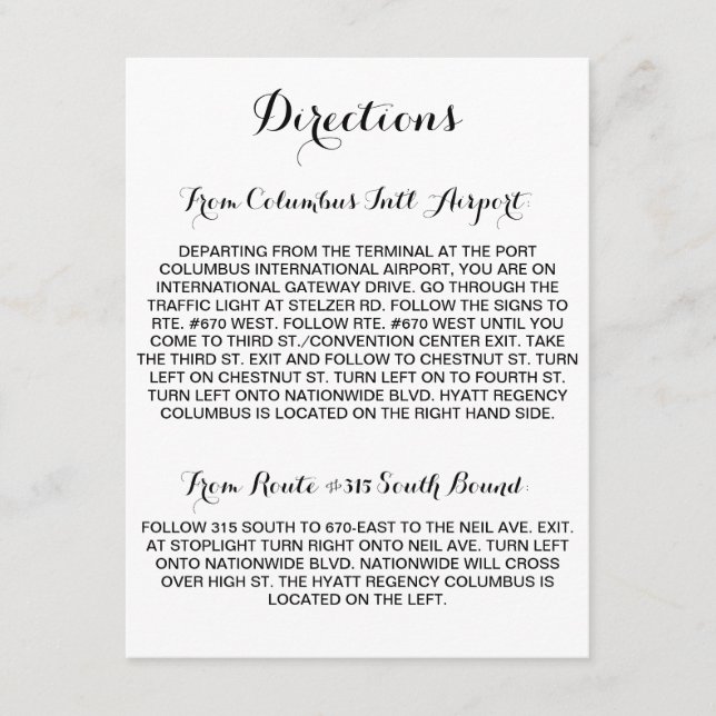 Calligraphy Script Directions Card (Front)