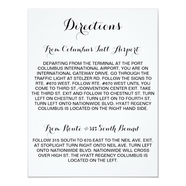 Calligraphy Script Directions Card